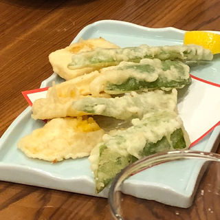 とうもろこしと満願寺天(奈良の酒蔵全部呑み うまっしゅ)