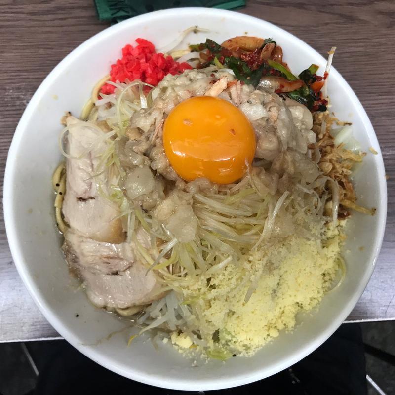 小ラーメン・汁なし・ニラキムチ・粉チーズ・ネギ(ラーメン二郎 横浜関内店 （らーめんじろう）)