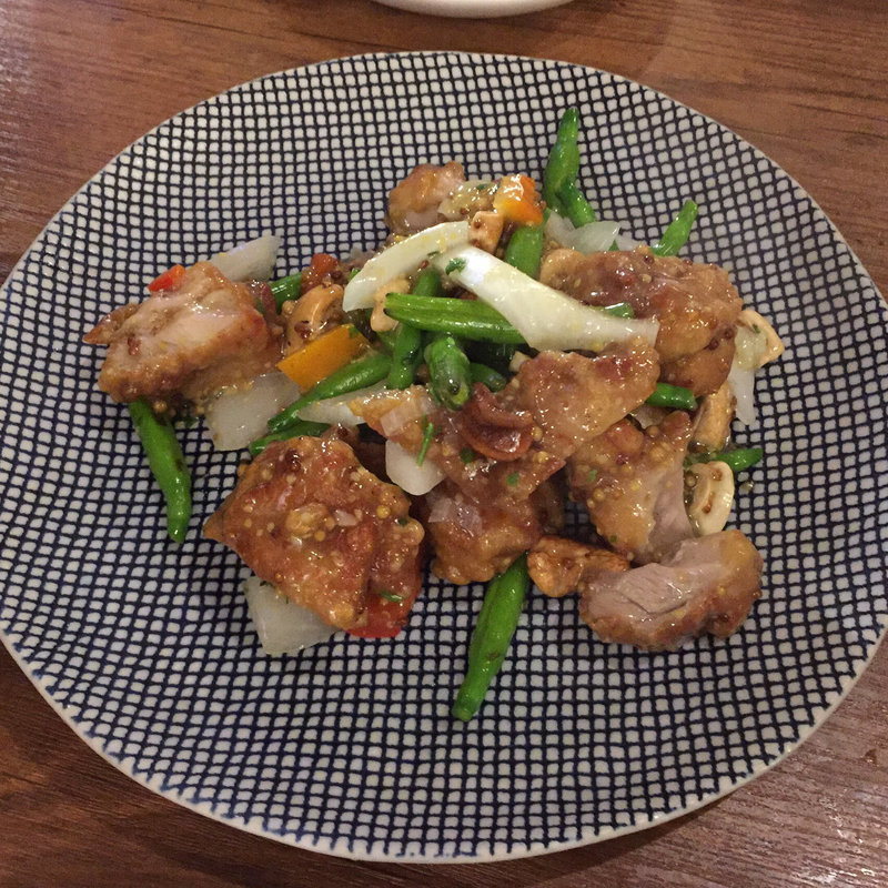 鶏唐揚げと金針菜のマスタードソース炒め(海月食堂 （くらげしょくどう）)