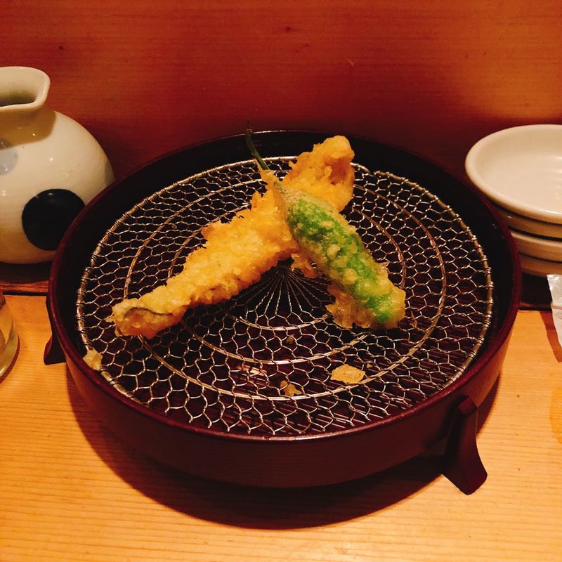 穴子と獅子唐の天ぷら(百舌亭)