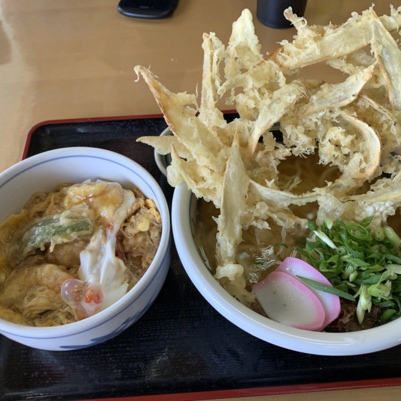 ごぼう天肉うどんに小エビ天丼のセット(津田屋 官兵衛)