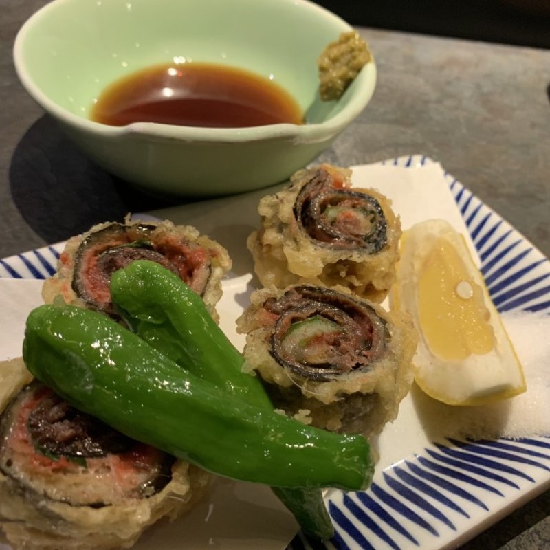 イワシ梅しそ巻きの天ぷら(居酒屋 まる家 西中洲 （まるや）)