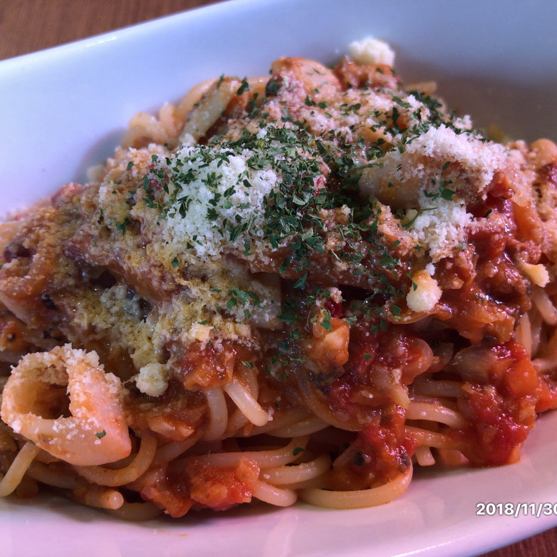 イカとキャベツのトマトソースパスタ(JAPASTA)