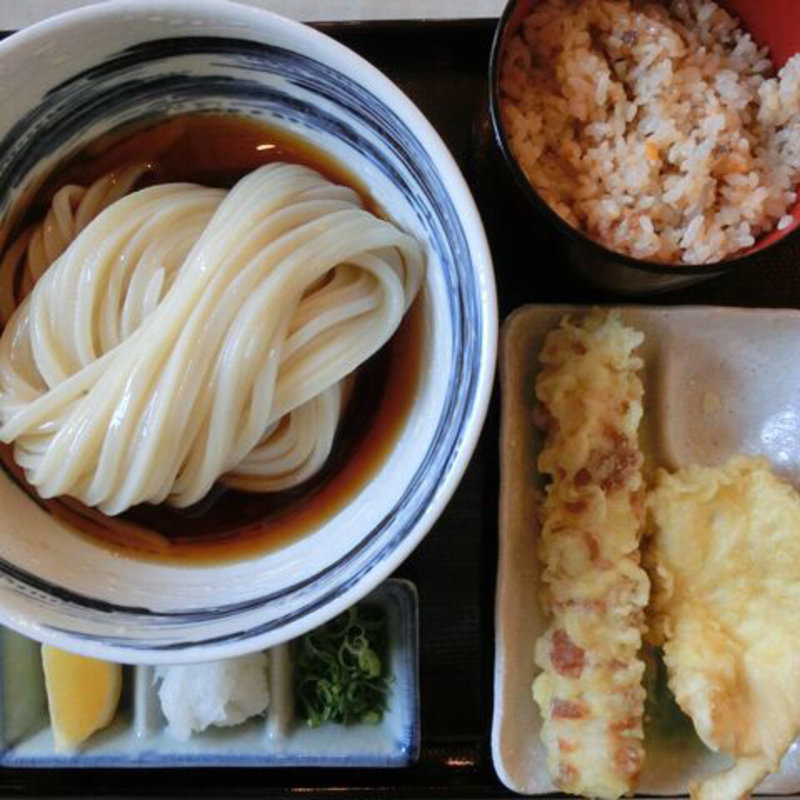 ぶっかけうどん(定食)+ちくわ+ささみ天(うどんらんぷ 若蔵)