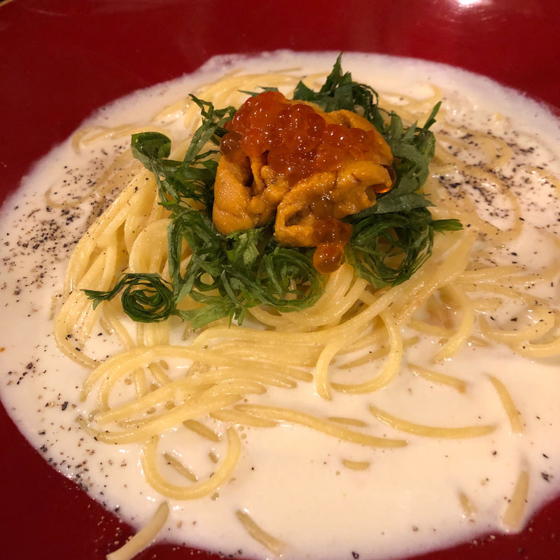 雲丹をのせたわさびクリームソース(Kabuto Nagoya)