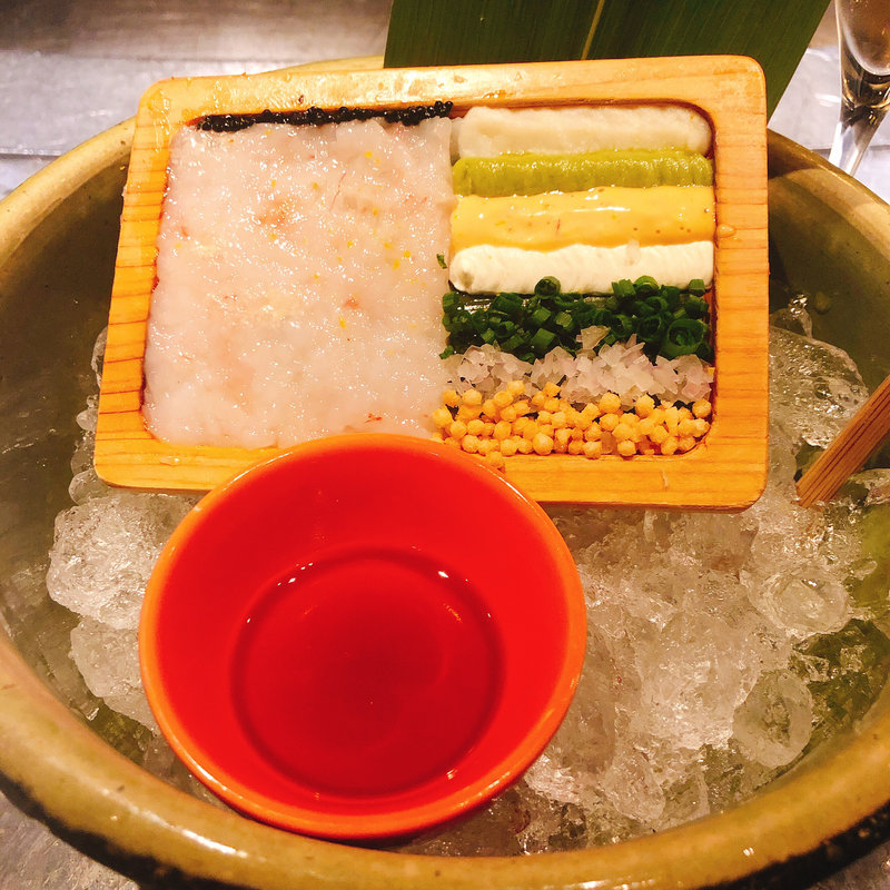 甘海老のタルタル  7種類の薬味添え(atelier 森本 XEX)