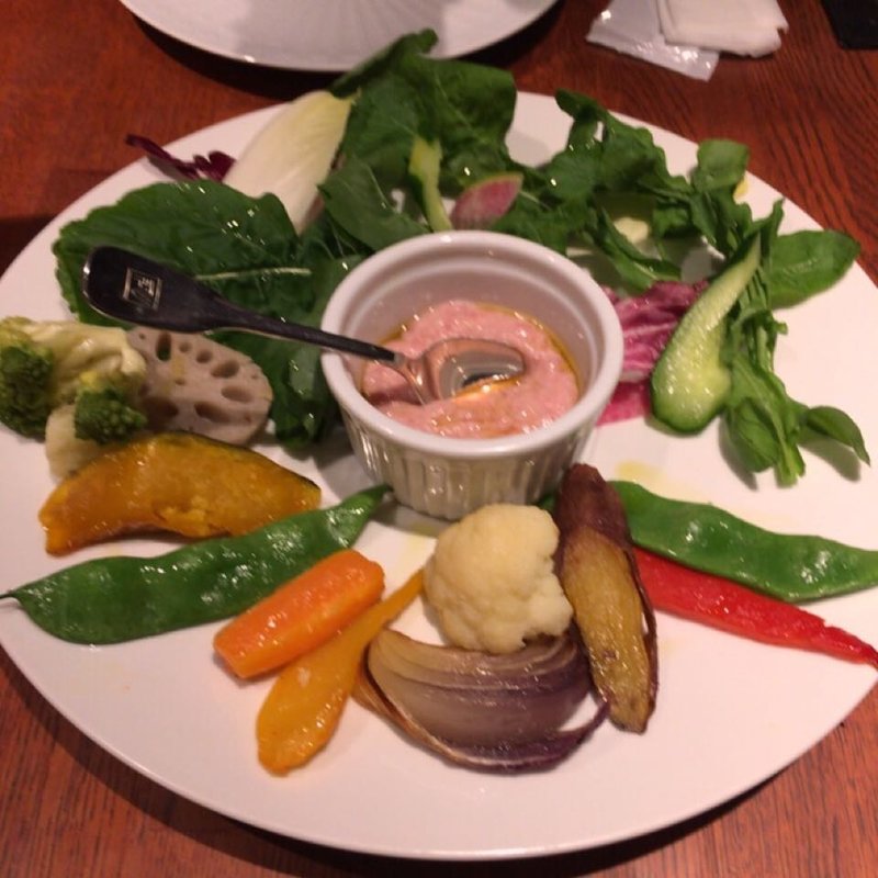 ディナーセット いろいろな季節野菜 ソフトサラミのバーニャカウダ(エキ ポンテベッキオ ア オオサカ （ECHI PONTE VECCHIO A OSAKA）)