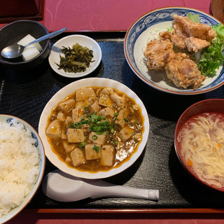 麻婆豆腐と鷄唐揚げ定食(厨禾)