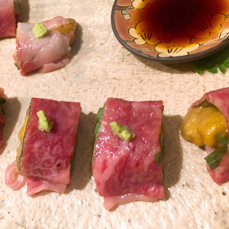 雲丹の肉巻き(立呑み とだか)