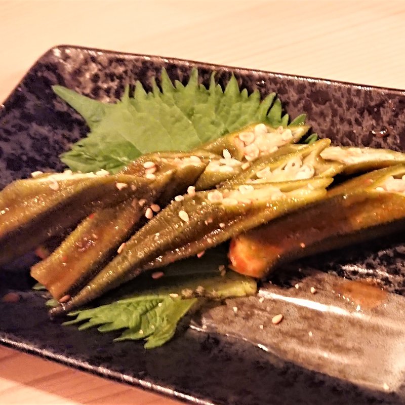 ＃自家製オクラキムチ(#肉寿司#野菜巻き串#熟成魚 ハッシュタグ )