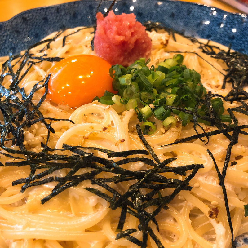 たらこと湯葉とモッツァレラチーズのカルボナーラ(洋麺屋五右衛門 黒崎店)