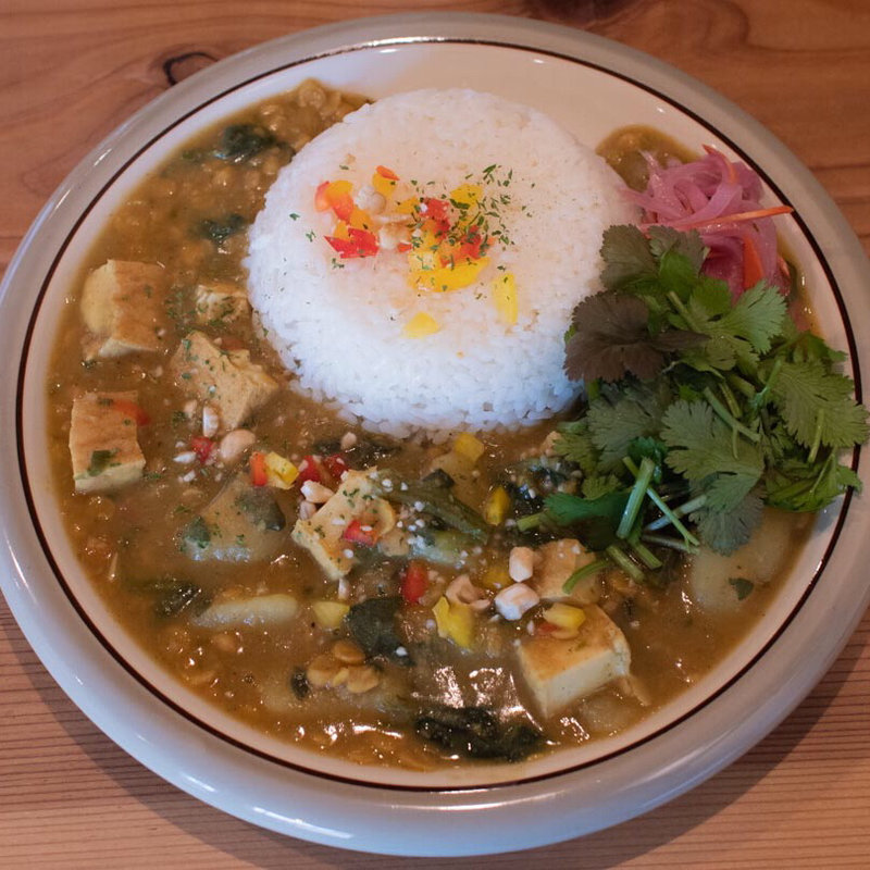 厚あげとホウレン草の豆カレー+オーガニックパクチー(スパイス スエヒロ)