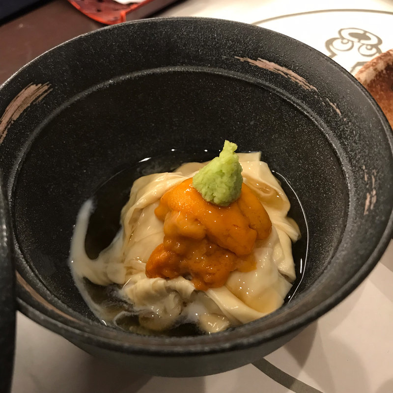 温製湯葉と生ウニの庵掛け(いちのや)