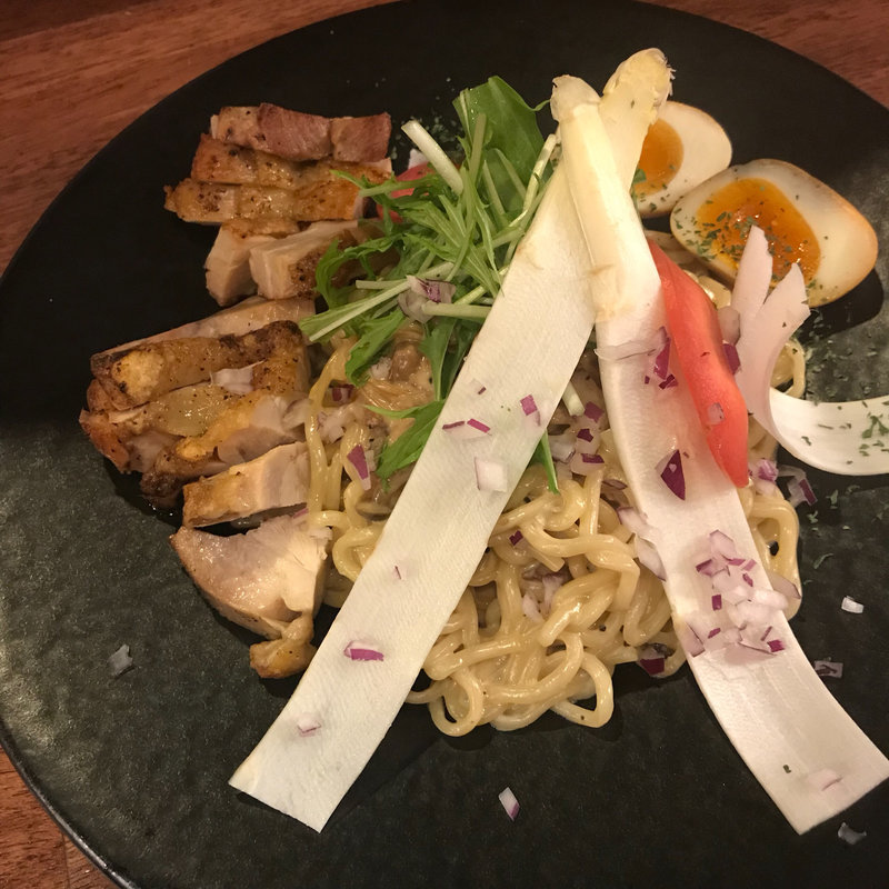 限定 鶏肉のローストきのこクリームまぜそば(海老丸らーめん)