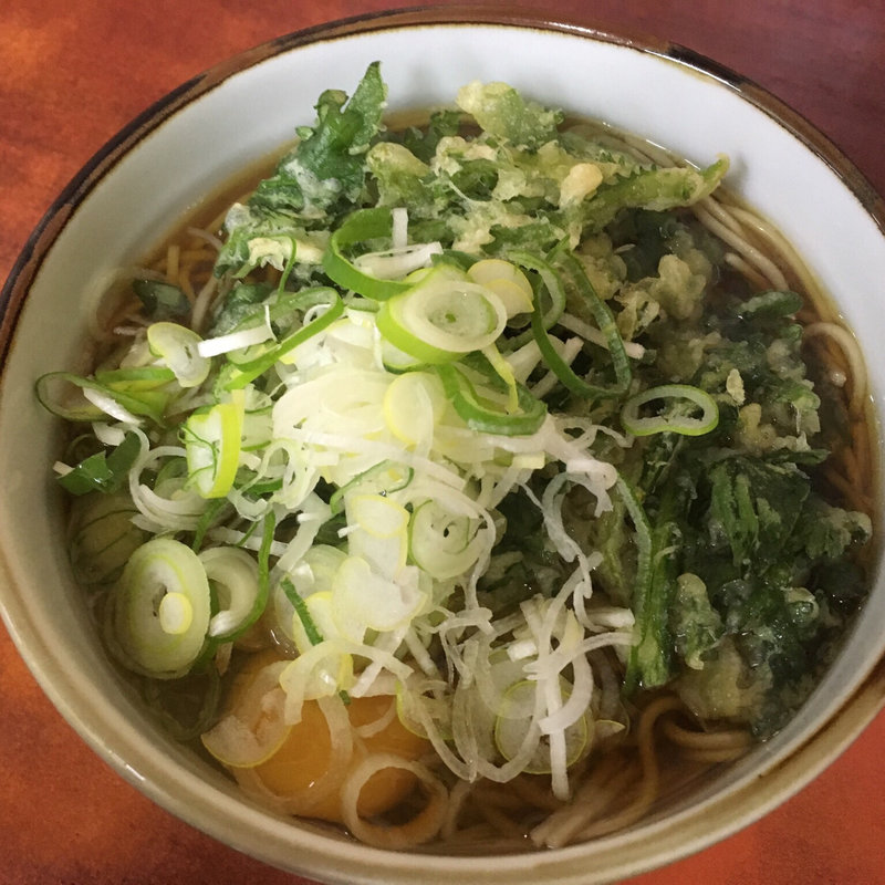 春菊天そば、生卵(会津 )