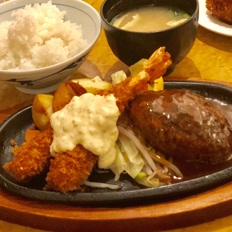 エビフライ&ハンバーグ(洋食の欧風軒)
