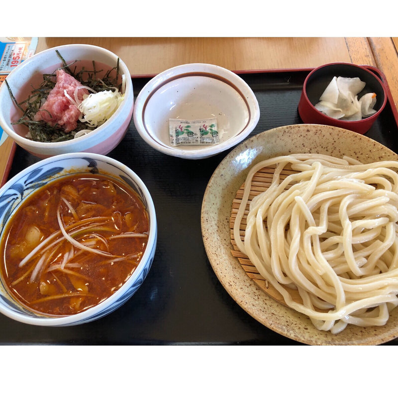 ピリ辛肉つけ汁うどん小盛りミニまぐろたたき丼定食(久兵衛屋 南与野店)