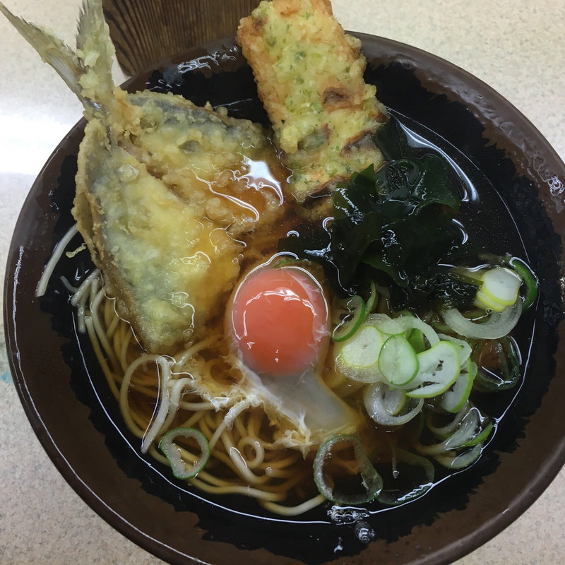 月見そば、ちくわ天、アジ天(肥後一文字や )