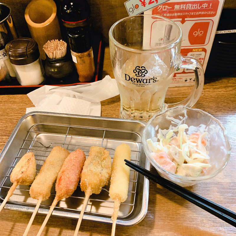 晩酌セット (串カツ5本盛り、ビールorハイボール)(新橋へそ 京橋店)