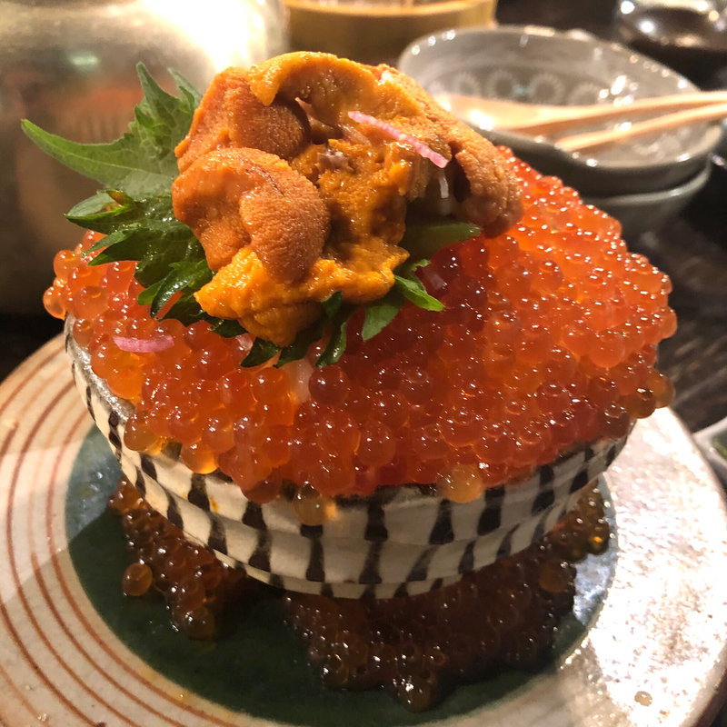 いくらこぼれ飯 ＋ 追い雲丹(毎日！北海道物産展 ネオ炉端 道南農林水産部 )