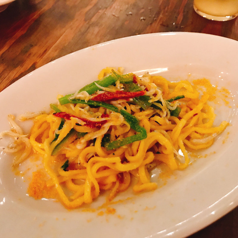 篠島 釜揚げしらすとセリのペペロンチーノ カラスミの香り(CHICAMA)