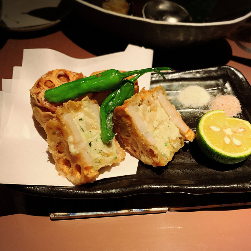 蓮根と海老のはさみ揚げ(なっぱごちそう 目黒)