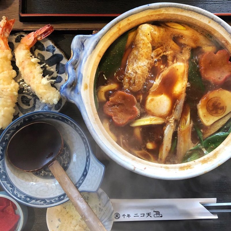 海老天味噌煮込みうどん(千年ニコ天 )