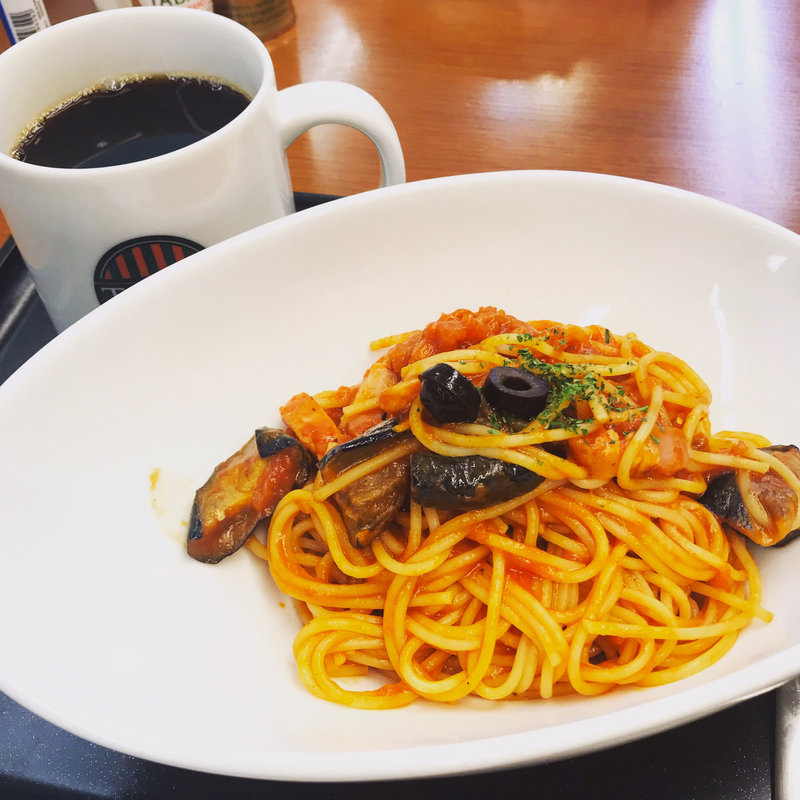 ナスとベーコンのトマトパスタ セット(タリーズコーヒー 綾瀬駅前店)