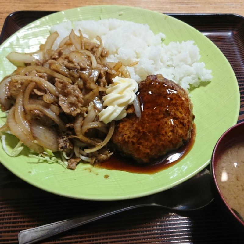 しょうが焼き付きてりやきハンバーグプレート(おふくろ （OFUKURO）)