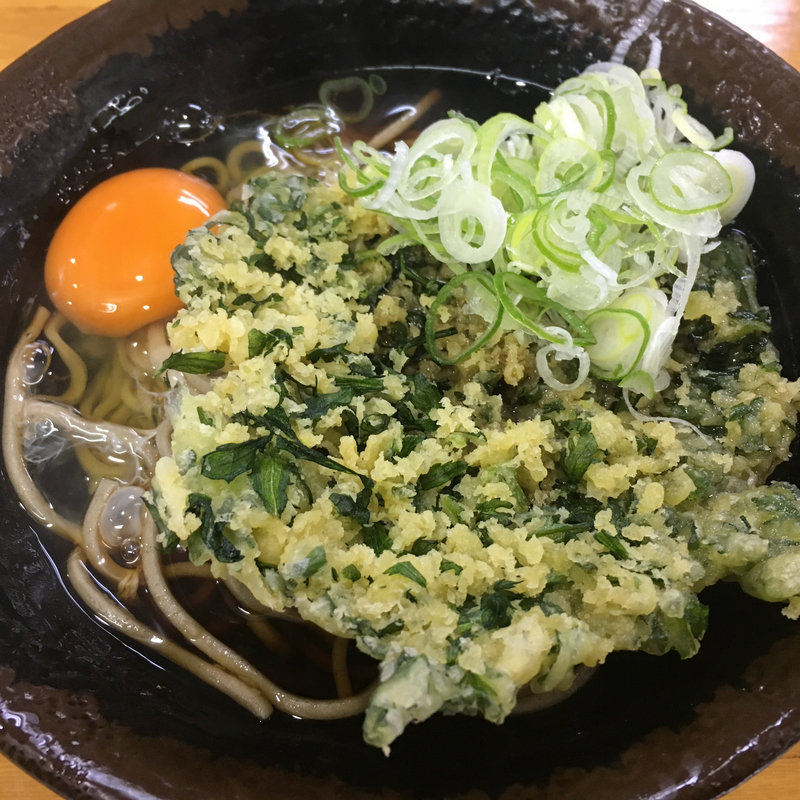 春菊天そば、生卵(野むら )