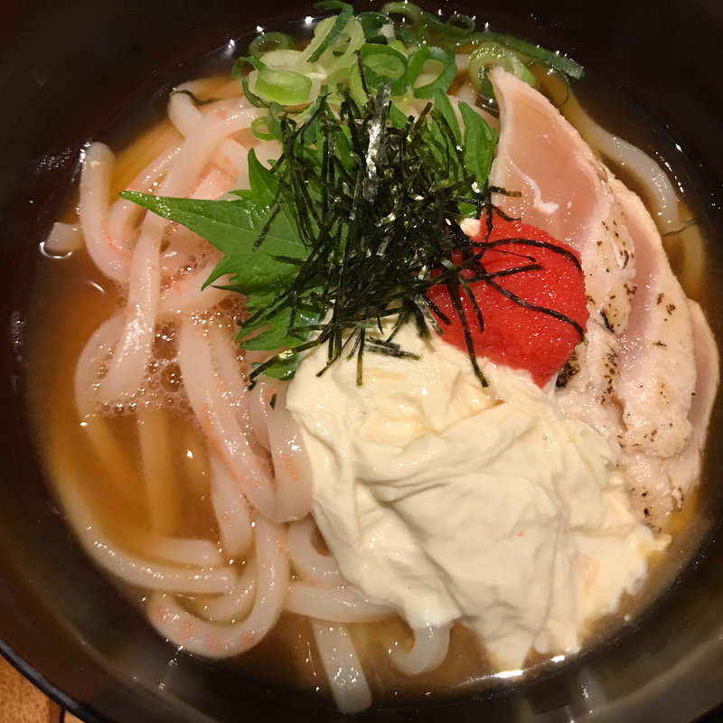 とろ湯葉明太子と炙りささみうどん(はなれ　中村製麺 )