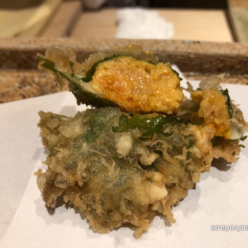 雲丹の大葉包み揚げ(蕎ノ字)