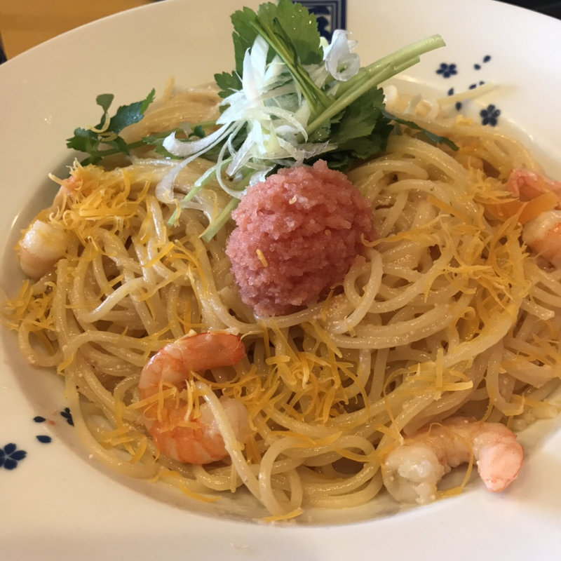 ミモレットと海老と芽ネギのたらこバター(五右衛門)