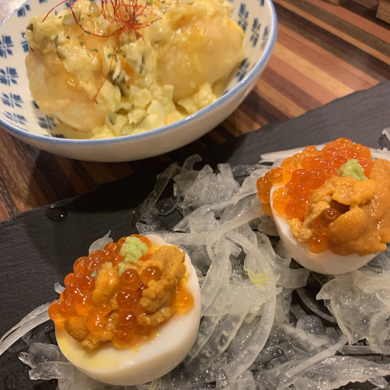 うにたまご、タルタルたまご南蛮(さーどぷれいす 和ビストロほたる)