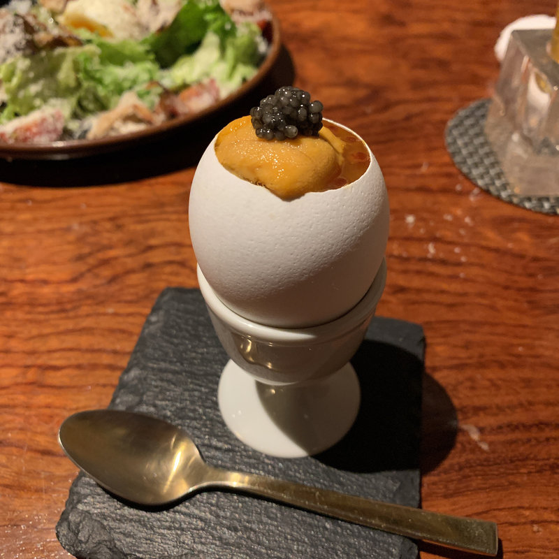 半熟卵 三種の魚卵をのせて(神楽坂しゃぶしゃぶ風雅)