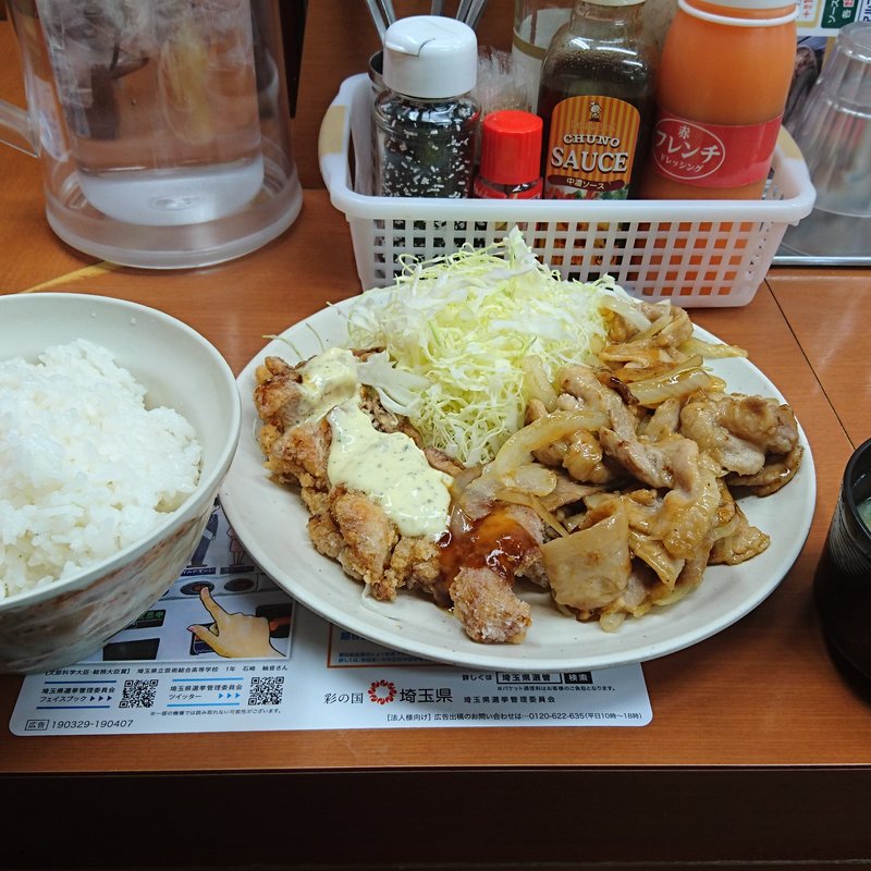 若鶏南蛮＆豚肉甘辛炒め定食（お肉増量+ご飯大盛り）(Sガスト 久喜駅店 （エスガスト）)