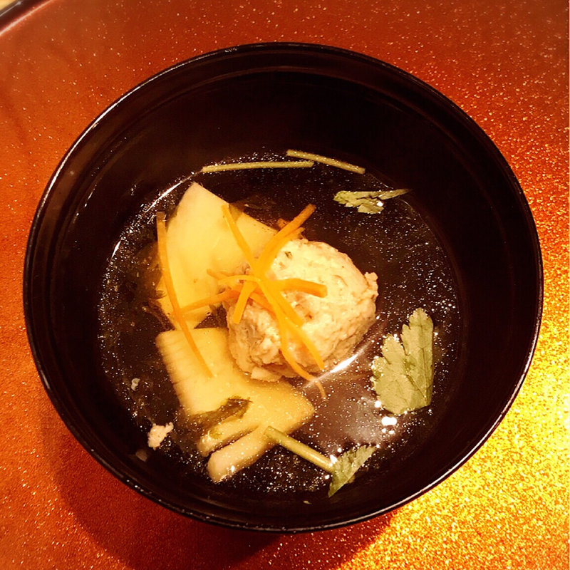 広島赤鶏のつくねと筍のお吸い物(肉割烹 幹)