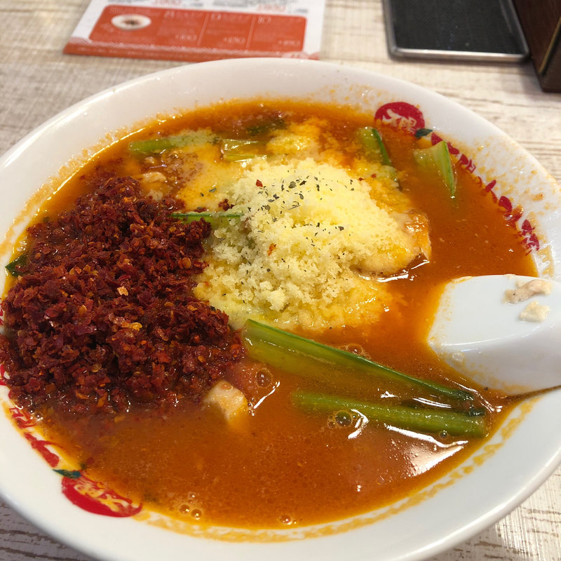 太陽のチーズラーメン+3辛(太陽のトマト麺 福島駅前支店)