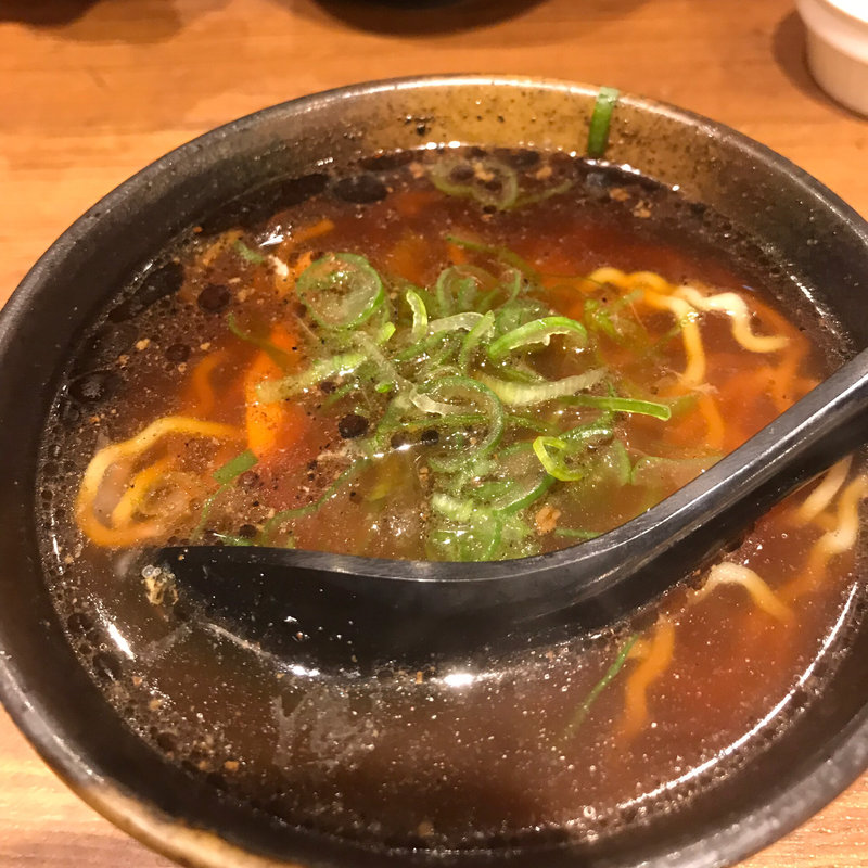 〆の鴨そば(居酒屋 鴨と豚 とんぺら屋 名駅広小路店)