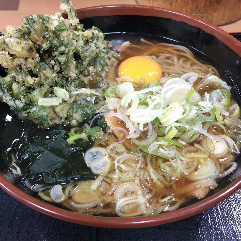 朝そば(生卵)+春菊天(名代 富士そば 恵比寿駅前店 )