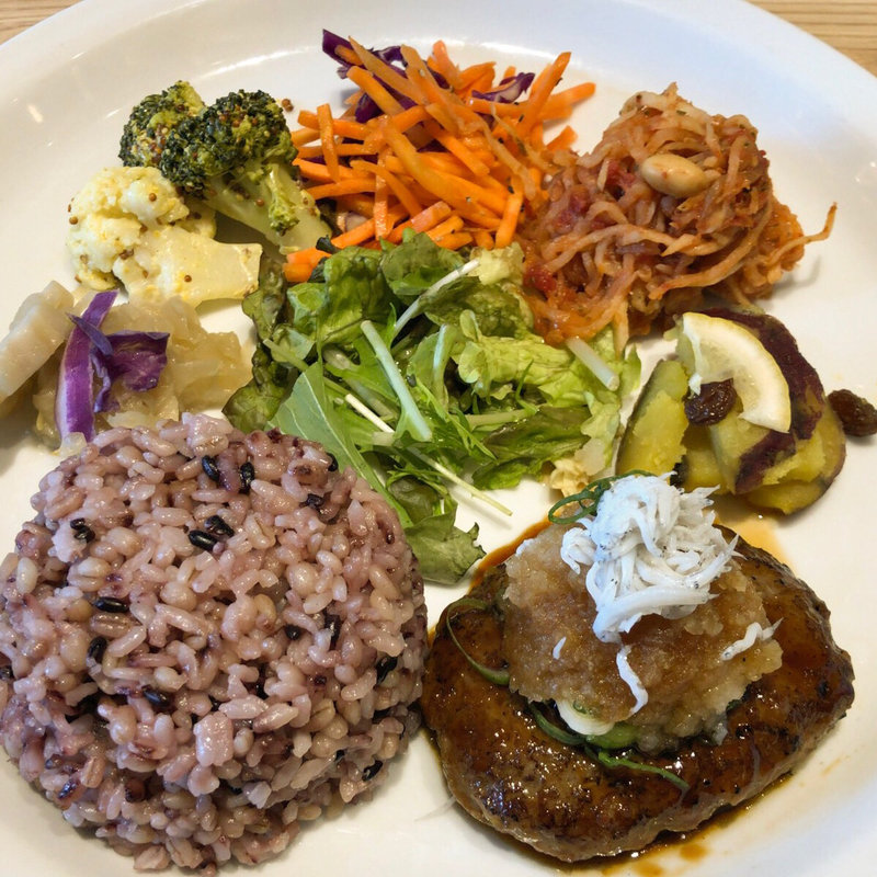 和風おろしハンバーグ 釜揚げしらす×九条ねぎ(祇園茶寮×タニタカフェ名古屋駅店)