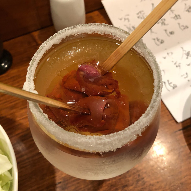 鶏肝刺し(焼鳥 焼牛 健)