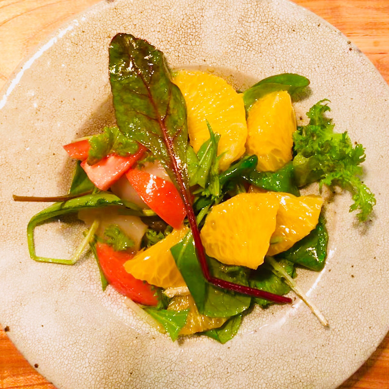 帆立とはっさくのサラダ仕立て(土と青)