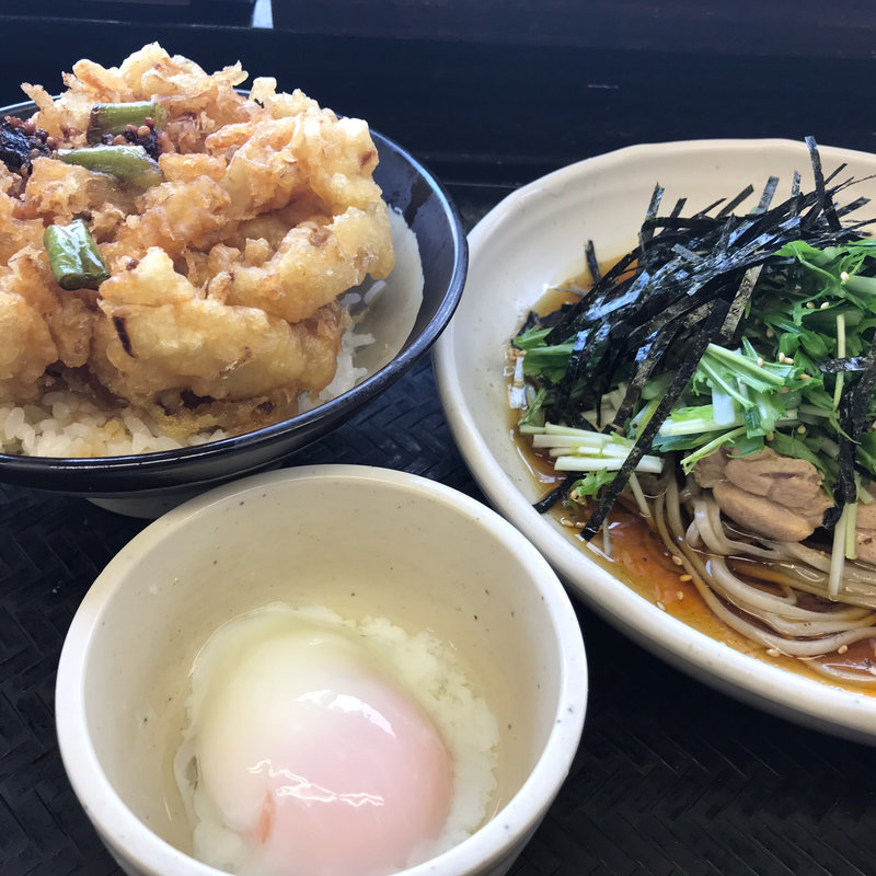 冷やし鳥そばとミニかき揚げ丼(きうち)