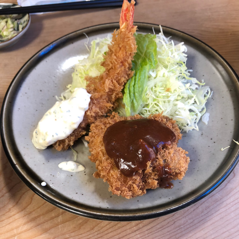 豚のトロかつ+エビ(とんかつ 藤芳(ふじよし))