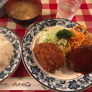 Aランチ　ハンバーグ・カニコロッケ(河鹿)