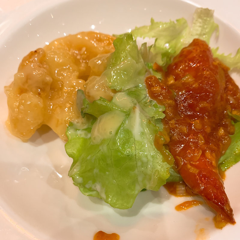 大海老とオマール海老の二種作り(萬珍樓本店)