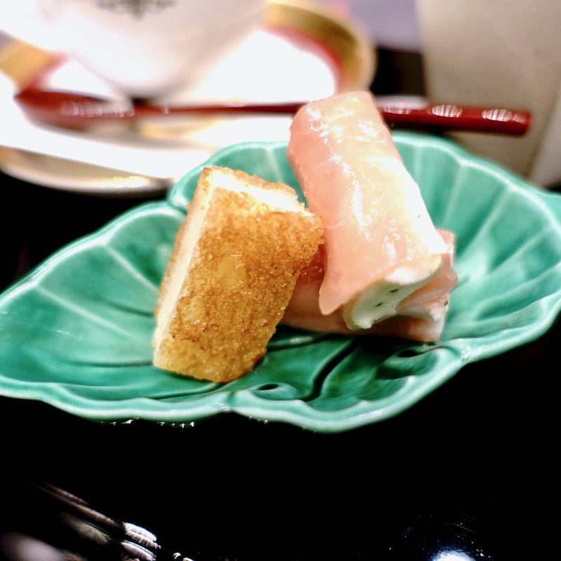 豆腐テリーヌ生ハム巻+海老サンド(梅田なだ万茶寮)