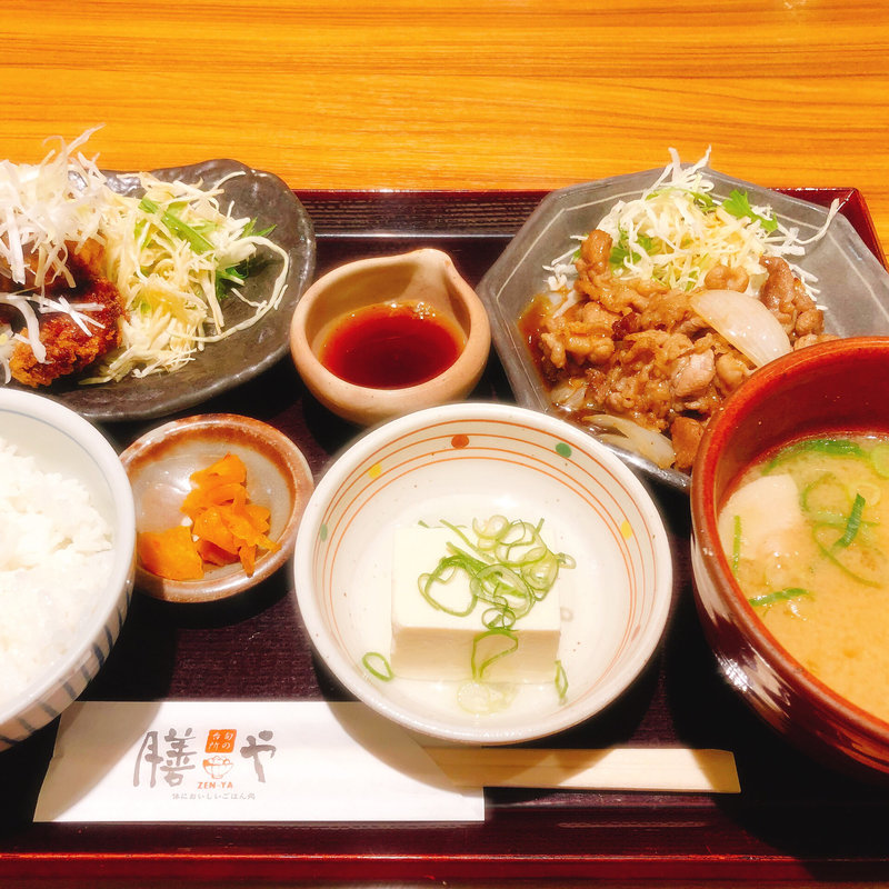 牛肉スタミナと竜田揚げ定食(膳や)