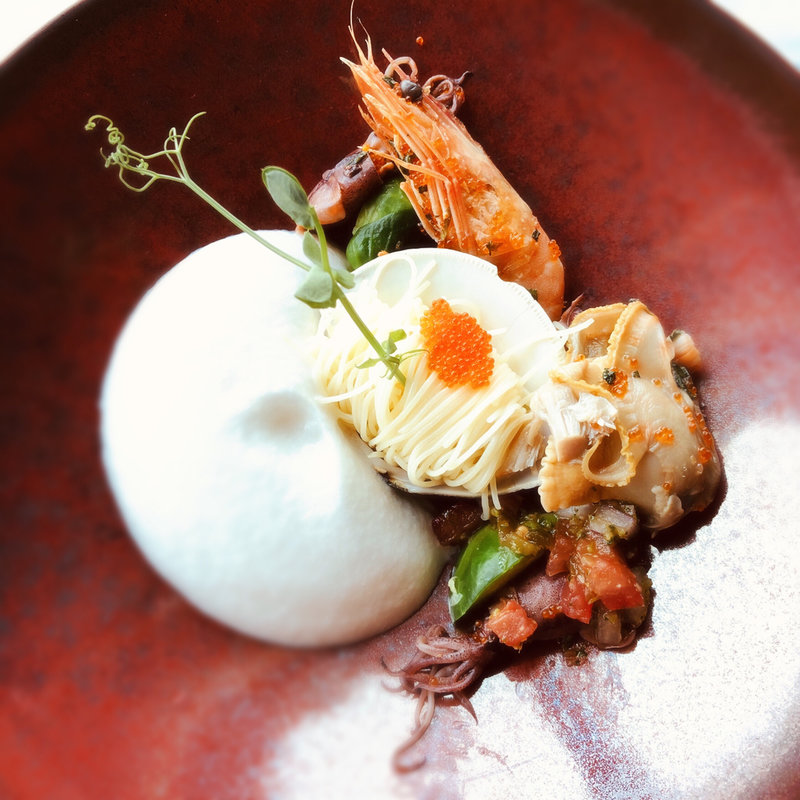 海の幸のサラダ仕立て アサリのムースと(フィッシュバンクトーキョー)